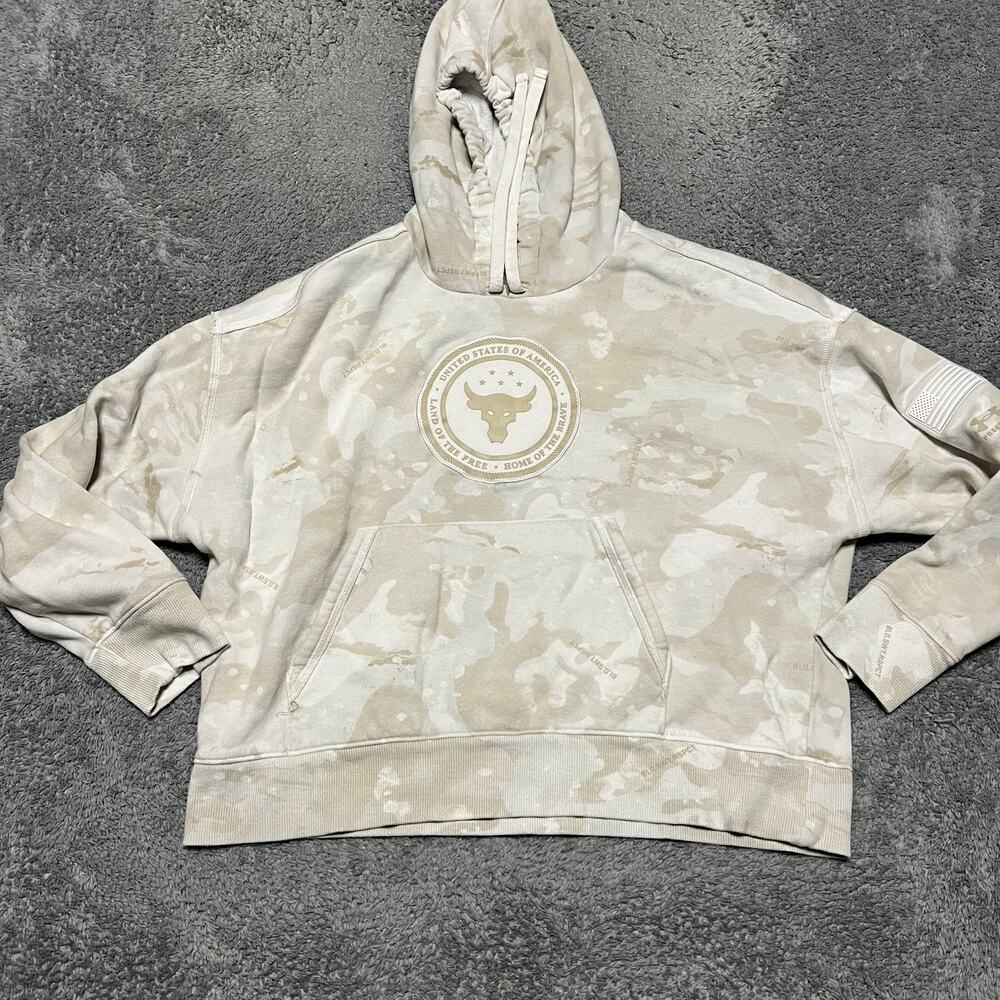 Project Rock Under Armour Hoodie Womens Medium White Camo Veterans Day Fleece